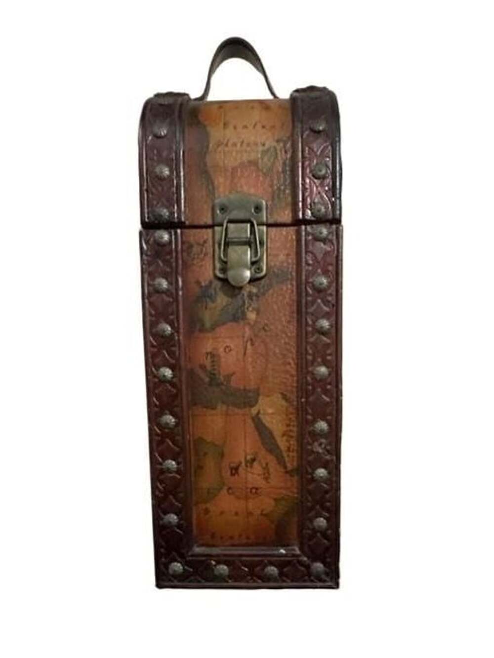 Vintage Map Wine Bottle Box Antique Style Leatherette Wood Case